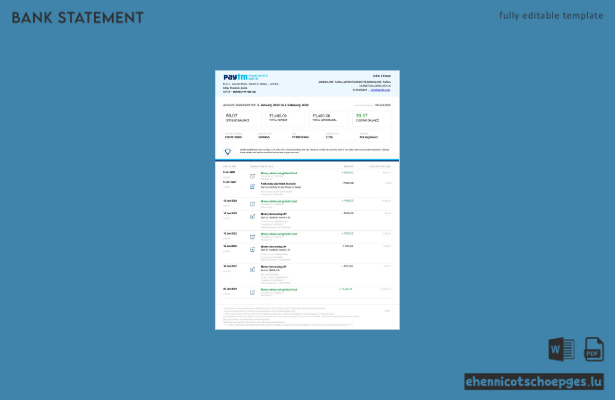 Beispiel eines Kontoauszugs von Paytm Payments in Indien (Word-Vorschau)